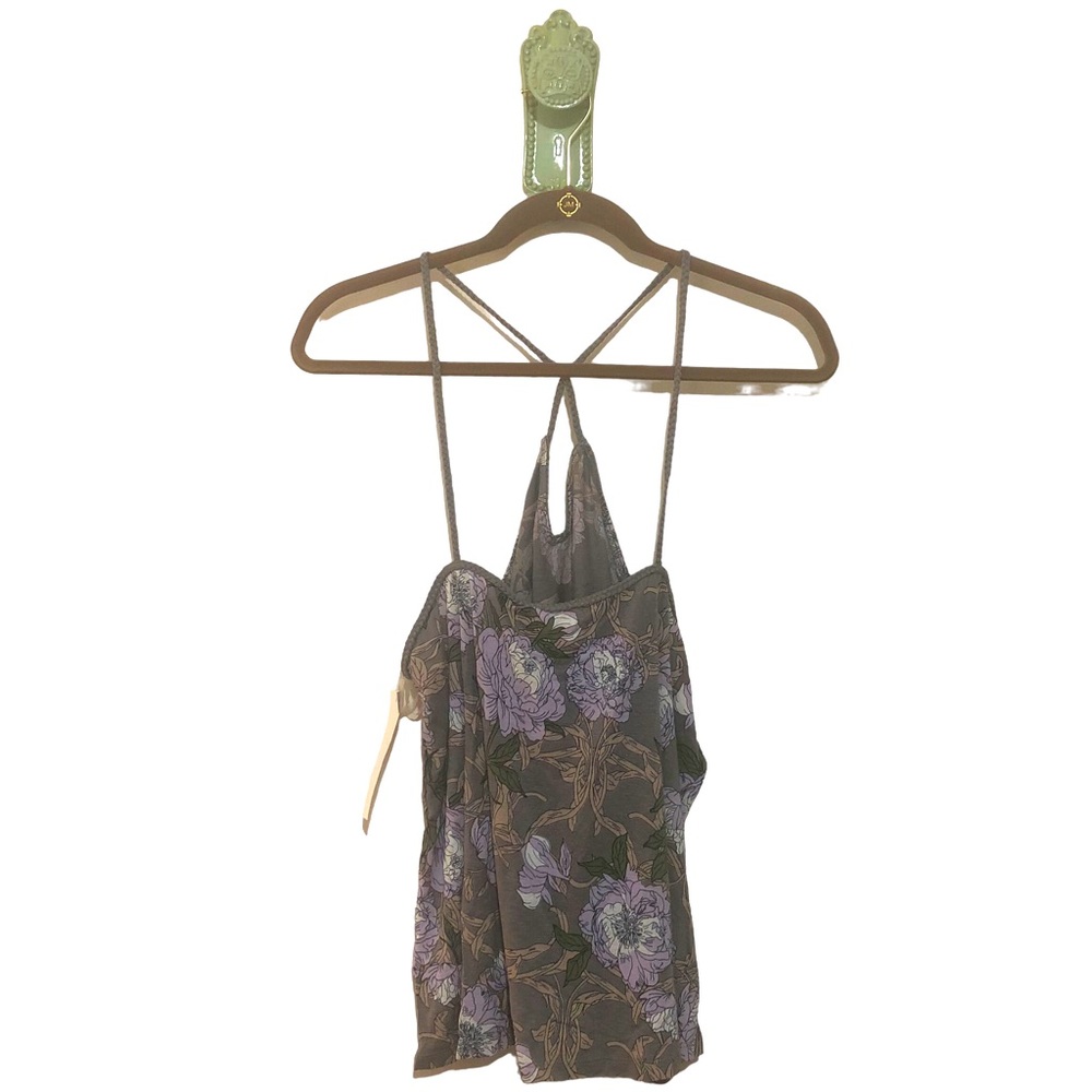 Nordstrom Wild Pearl Boho Cami Tank Strappy Cross Back Lilac Lavender Floral